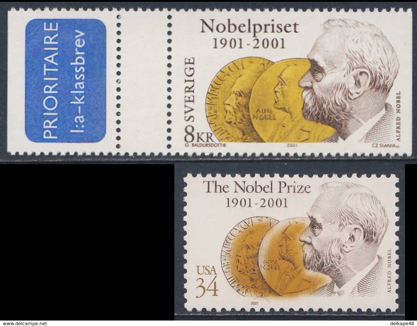 2001 Joint Issue / Gemeischaftsausgabe - Sweden Mi 2224 + USA Mi 3444 - Alfred Nobel (1833-1896) - Cent. Nobel Prizes - Gezamelijke Uitgaven