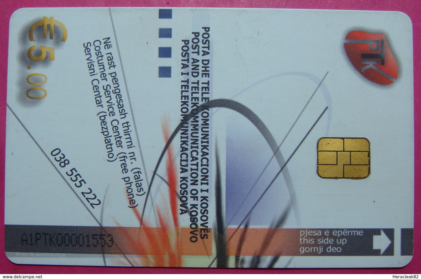 Kosovo CHIP PHONE CARD 5 EURO USED, Operator PTK VALA900. Serial # 00001553 *TURKISH INSTRUMENT CIFTELI* RR - Kosovo