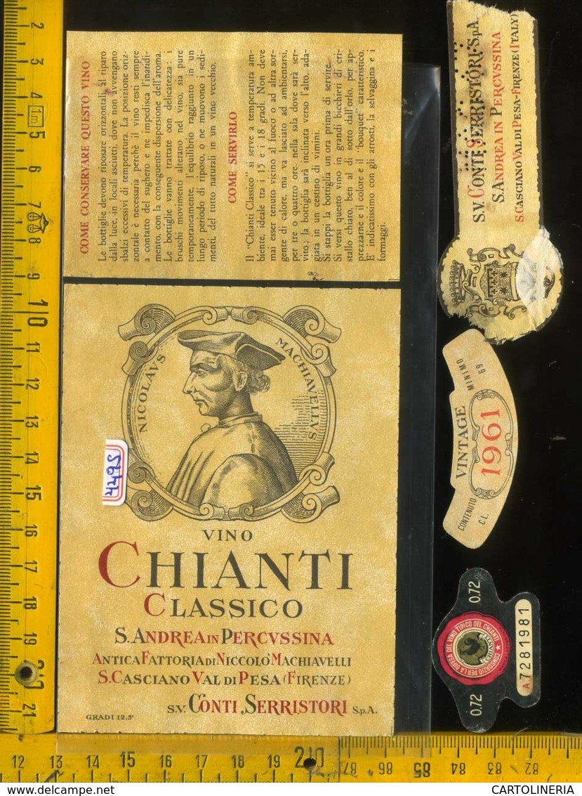 Etichetta Vino Liquore Chianti C. 1961 N. Machiavelli- Val Di Pesa FI - Other & Unclassified