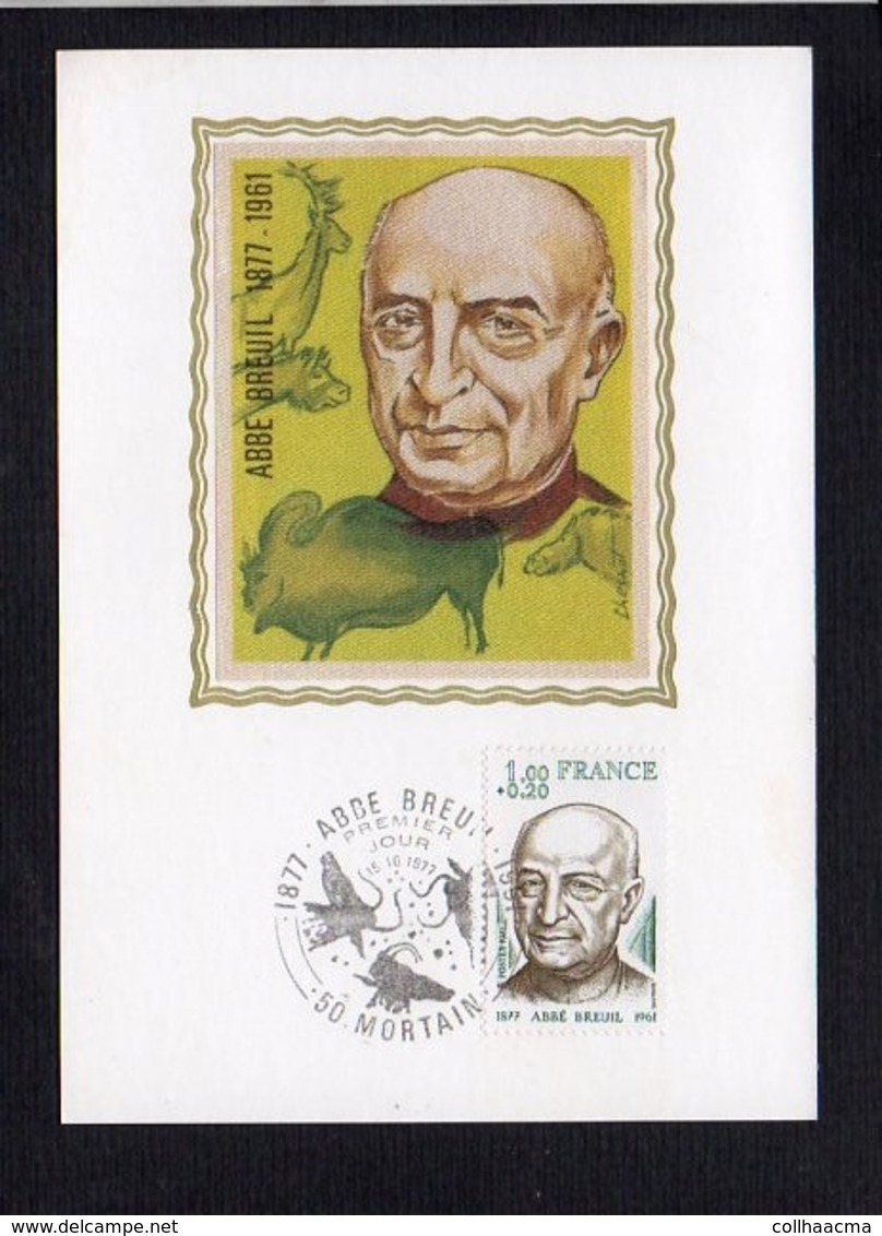 Abbé Breuil Né à Mortain,Prêtre,Préhistorien,Professeur,etc / Carte Maximum 1er Jour,Cachet à Date 1977 - Autres & Non Classés