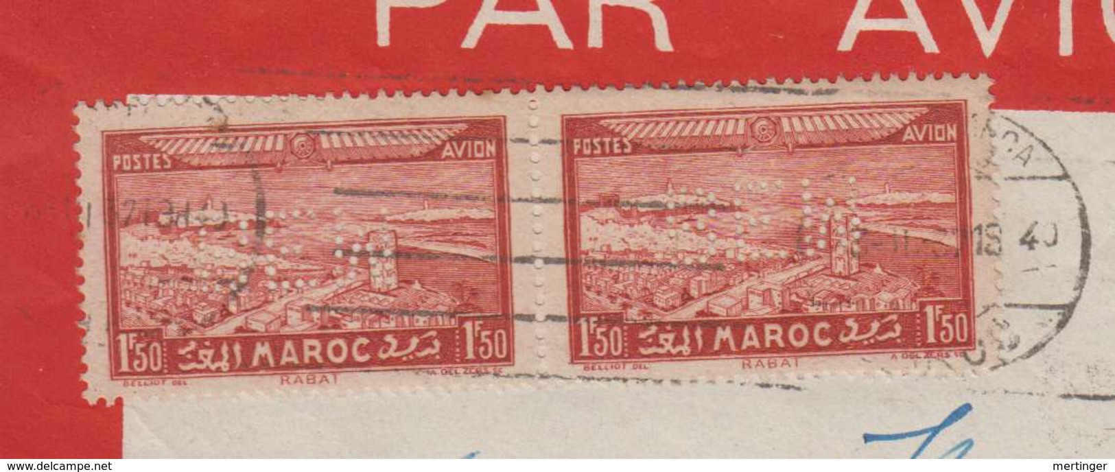 Marokko Morocco 1937 Airmail Cover CASABLANCA To HAMBURG Germany Stamps BEM Perfin - Covers & Documents