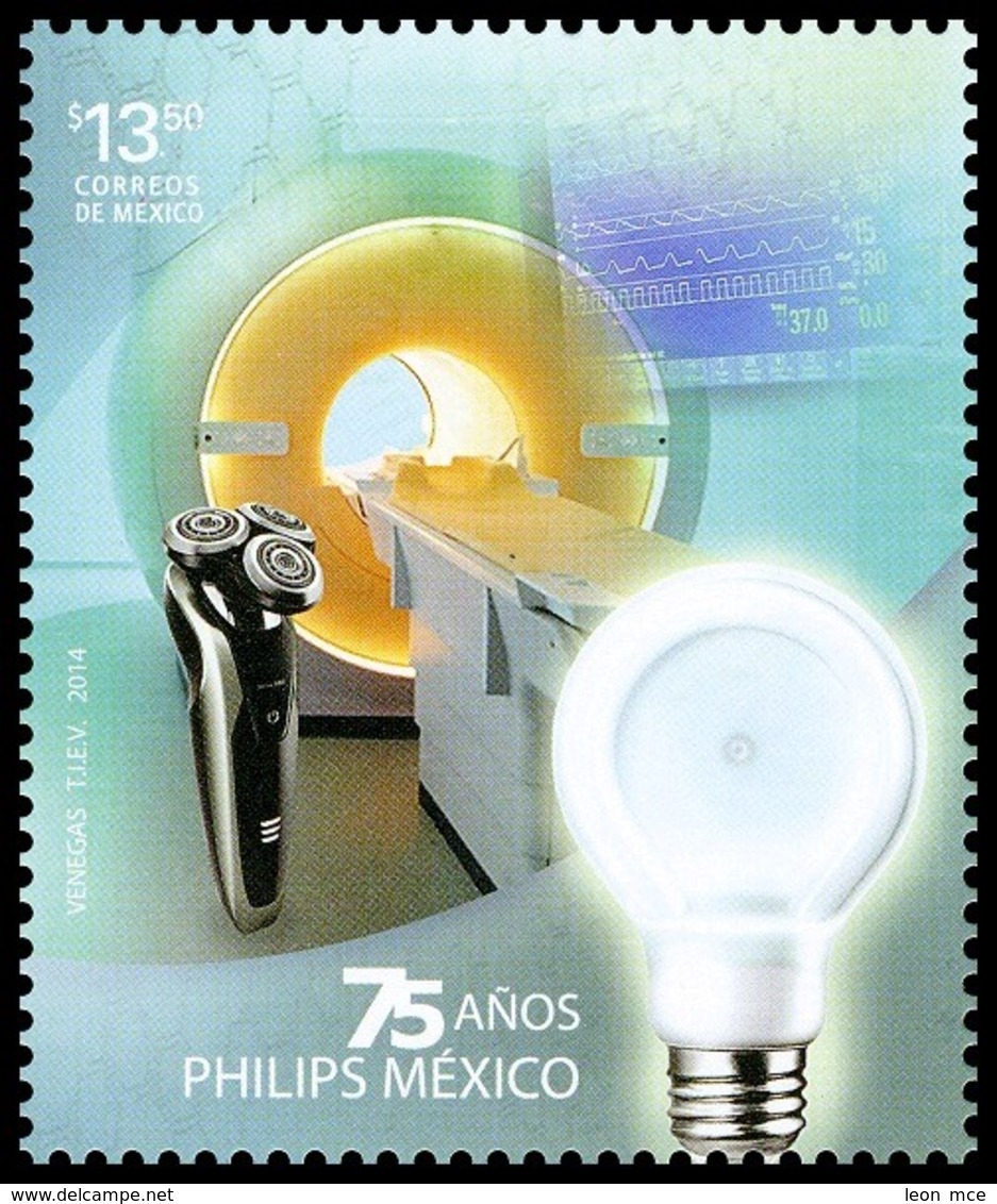 2014 MEXICO 75 Años PHILIPS/   MAGNETIC RESONANCE CAMERA / SPOTLIGHT  Stamp MNH - México