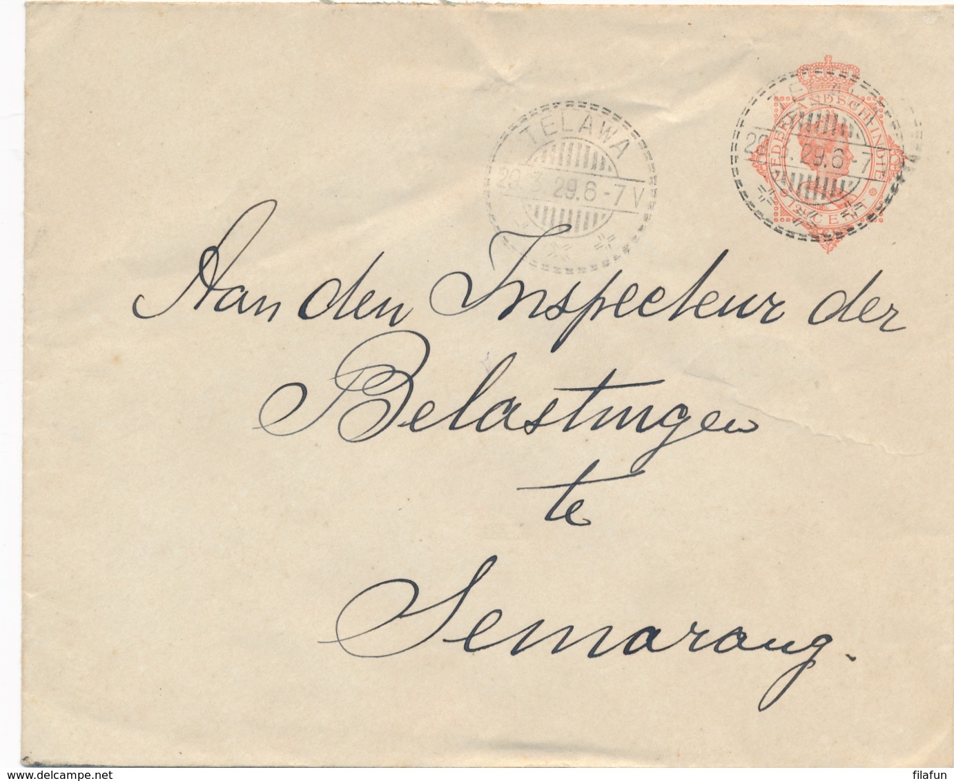 Nederlands Indië - 1929 - 12,5 Cent Wilhelmina, Envelop G47 Van LB TELAWA Naar Semarang - Nederlands-Indië