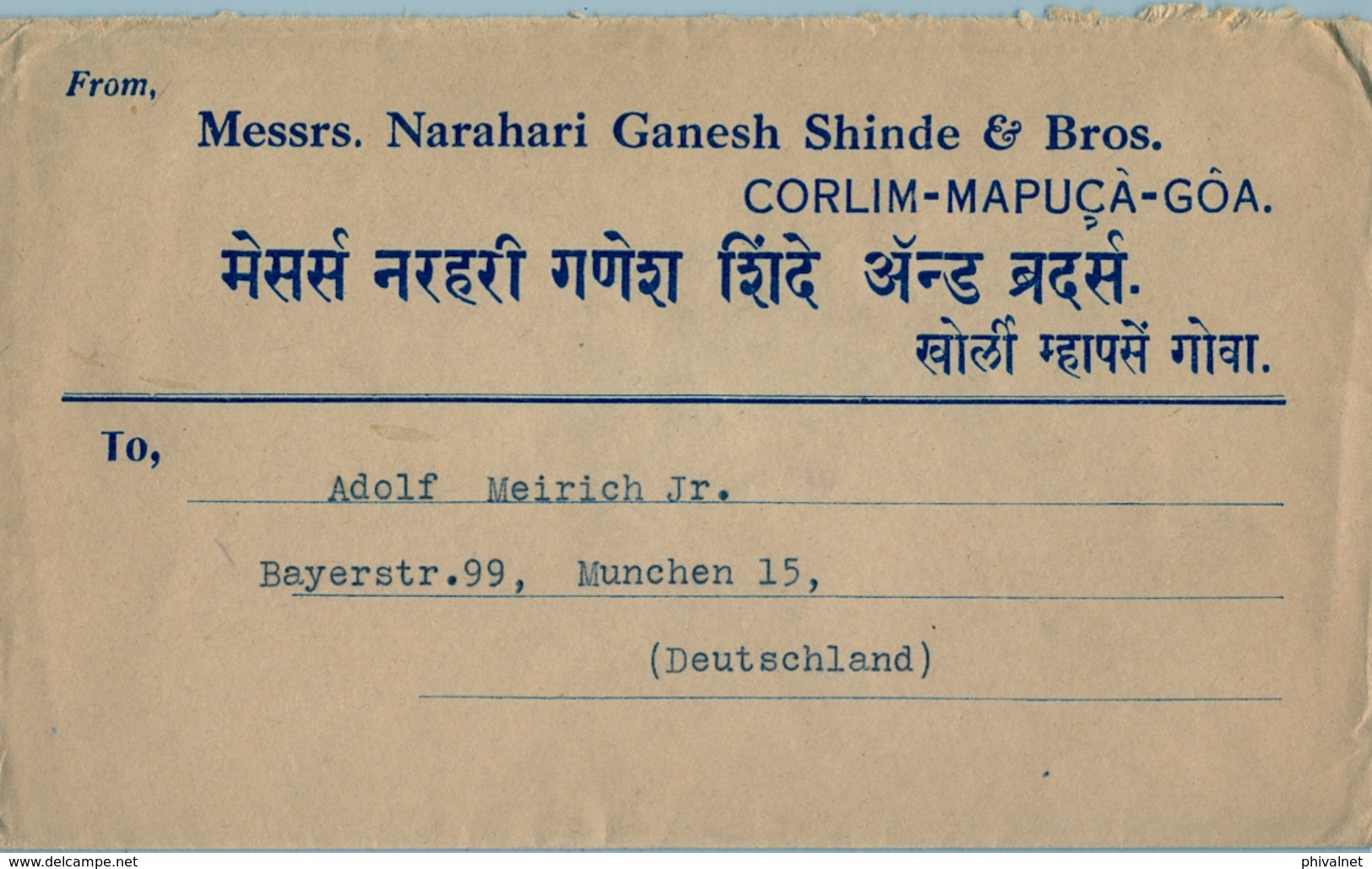 1938 INDIA PORTUGUESA , SOBRE CIRCULADO , CORLIM - MAPUÇA - GOA / MÜNICH - Portuguese India