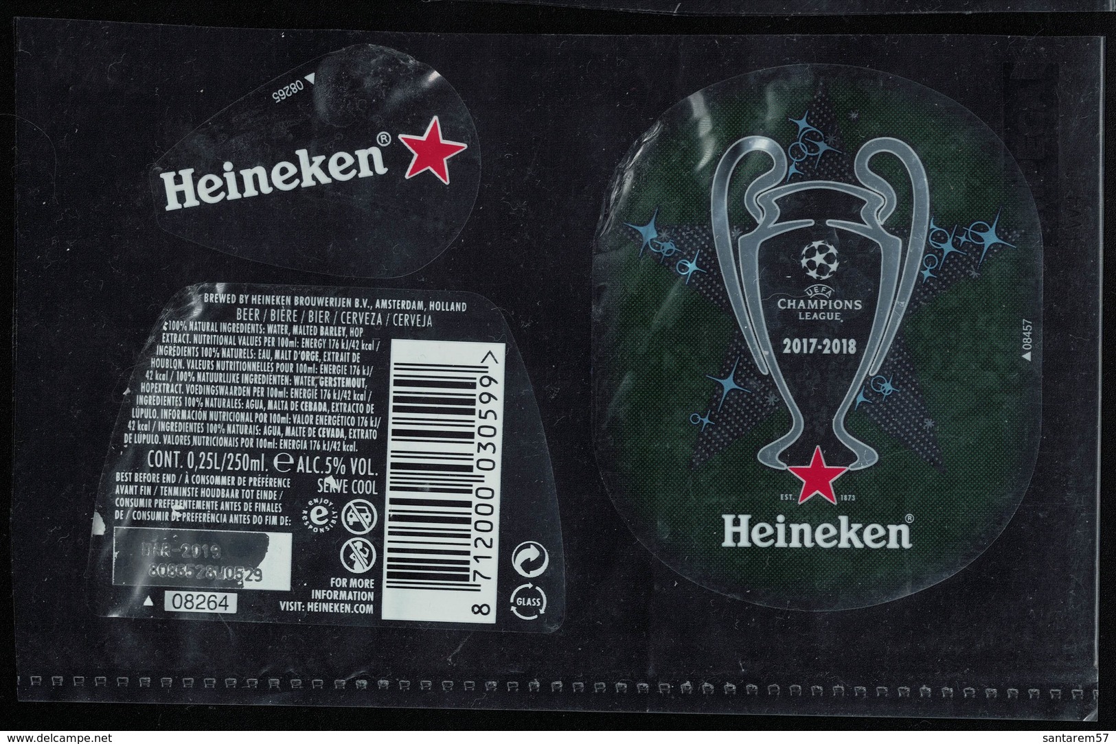 France Lot 3 Étiquettes Bière Beer Labels Bière Heineken Champions League 2017 - 2018 - Birra