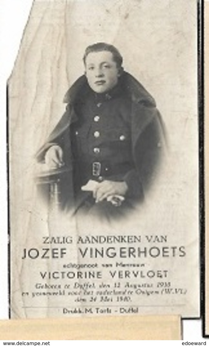 ZO1/ W.O. II/  ° DUFFEL 1910 GESNEUVELD OOIGEM 1940  JOZEF VINGERHOETS Met Foto - Godsdienst & Esoterisme