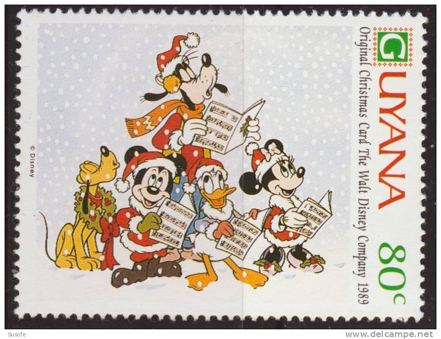 Guyana 1991 Scott 2470 Sello ** Walt Disney Mickey Y Amigos Cantando Villancicos Tarjetas De Navidad De 1989 Michel 3687 - Disney