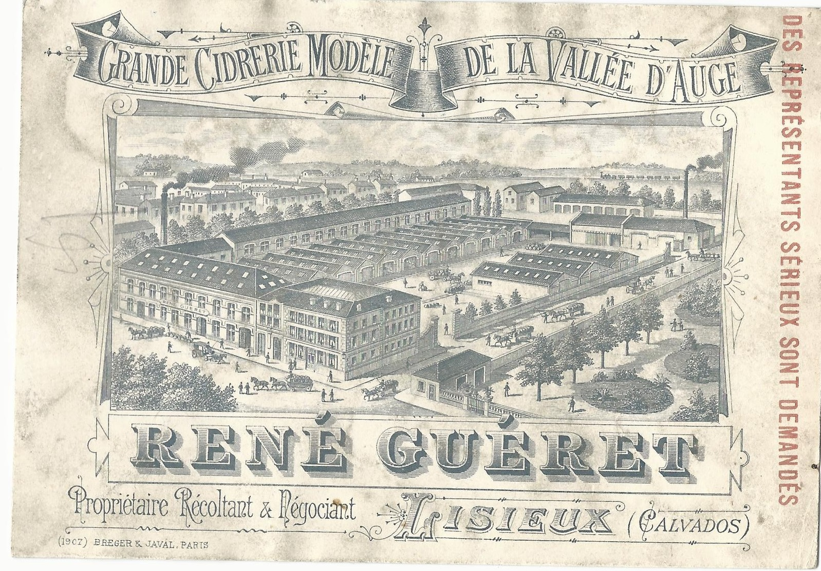 CARTE PUBLICITAIRE ANCIENNE - CIDRERIE DE LA VALLEE D'AUGE - RENE GUERET - LISIEUX - Autres & Non Classés