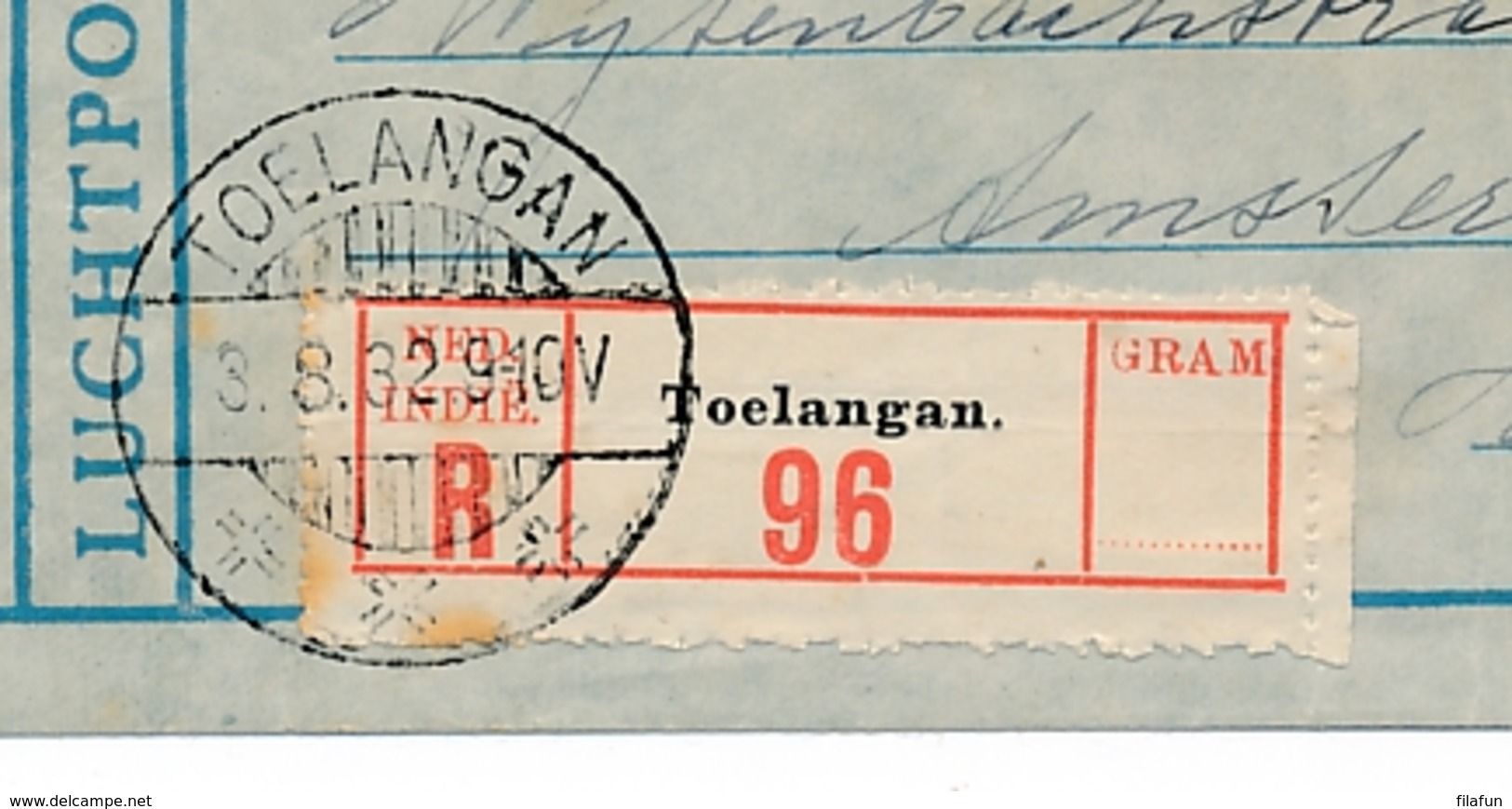 Nederlands Indië - 1932 - 82,5 Cent Frankering Op R-LP-cover Van LB TOELANGAN Naar Amsterdam / Nederland - Nederlands-Indië