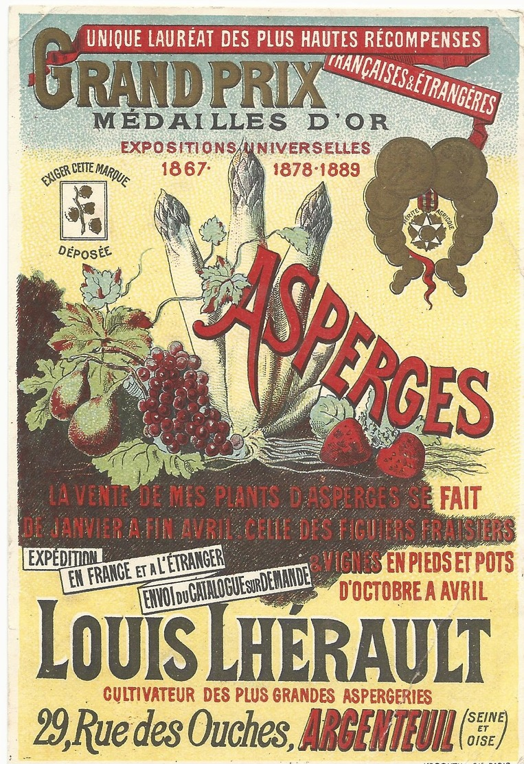 PUBLICITE ANCIENNE - ASPERGES LHERAULT - ARGENTEUIL - FORMAT CP - Sonstige & Ohne Zuordnung