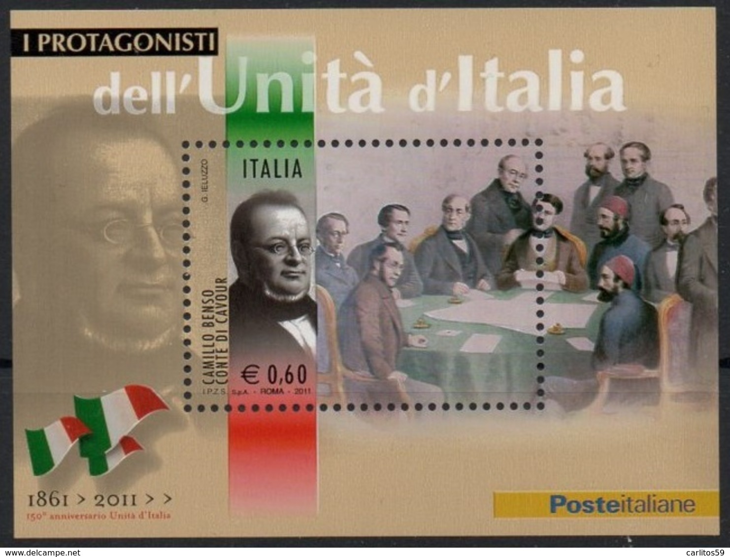 Italia - Repubblica 2011 "Protagonisti Dell'Unità D'Italia,  Camillo Benso Conte Di Cavour" Nuovo In Foglietto - Blocchi & Foglietti