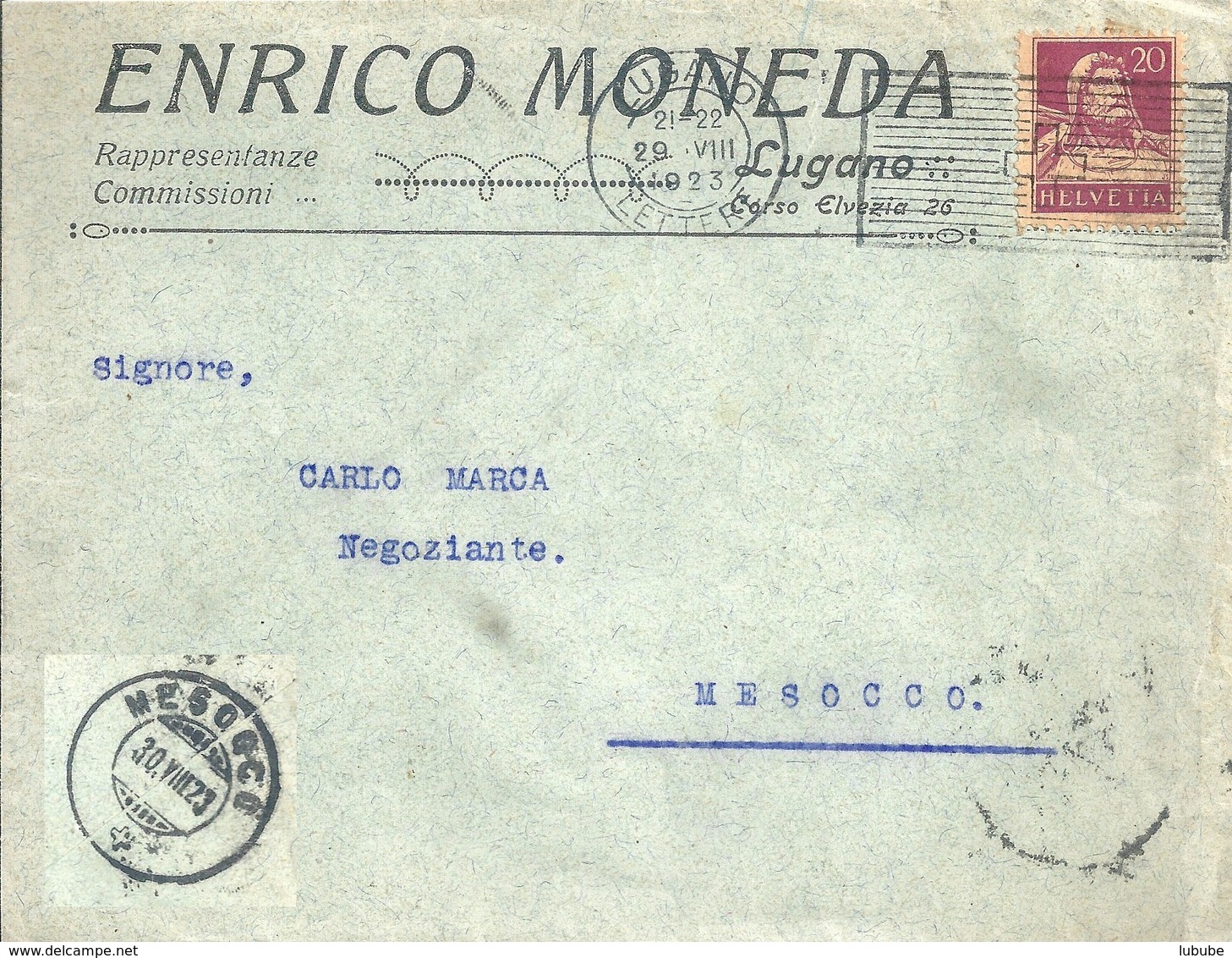 Motiv Brief  "Enrico Modena, Rappresentanze, Lugano"  (Flagge)            1923 - Covers & Documents