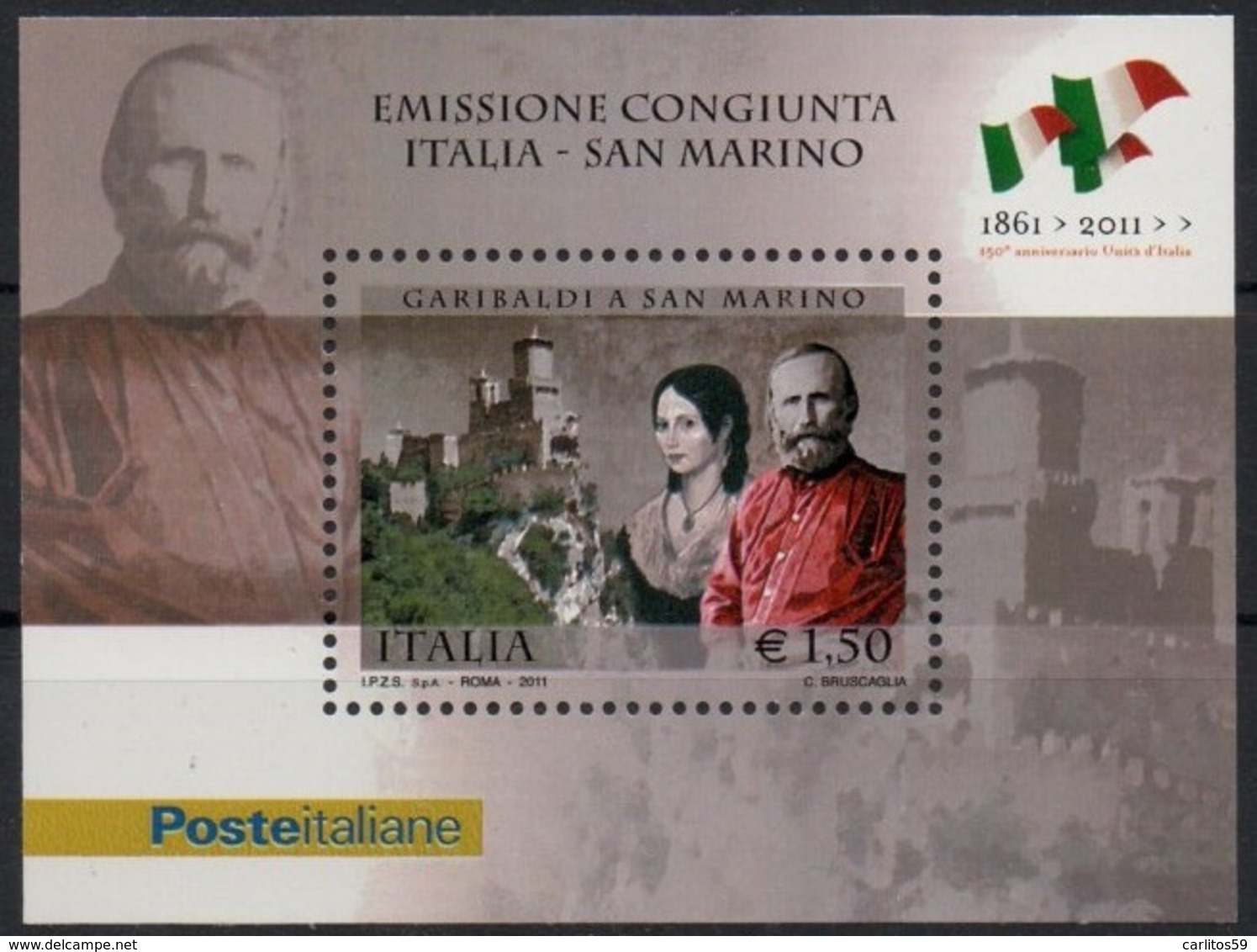 Italia - Repubblica 2011 "150º Ann. Conferimento Cittadinanza Onoraria Sammarinese A G. Garibaldi" Nuovo In Foglietto - Blocchi & Foglietti