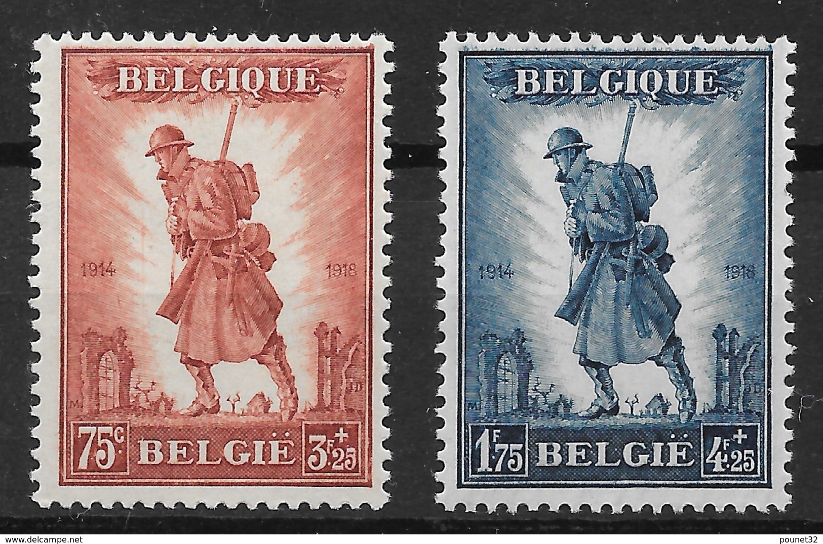 BELGIQUE : PAIRE A LA GLOIRE DE L'INFANTERIE N° 351/352 NEUFS * GOMME INFIME TRACE DE CHARNIERE - COTE 160 € - Neufs