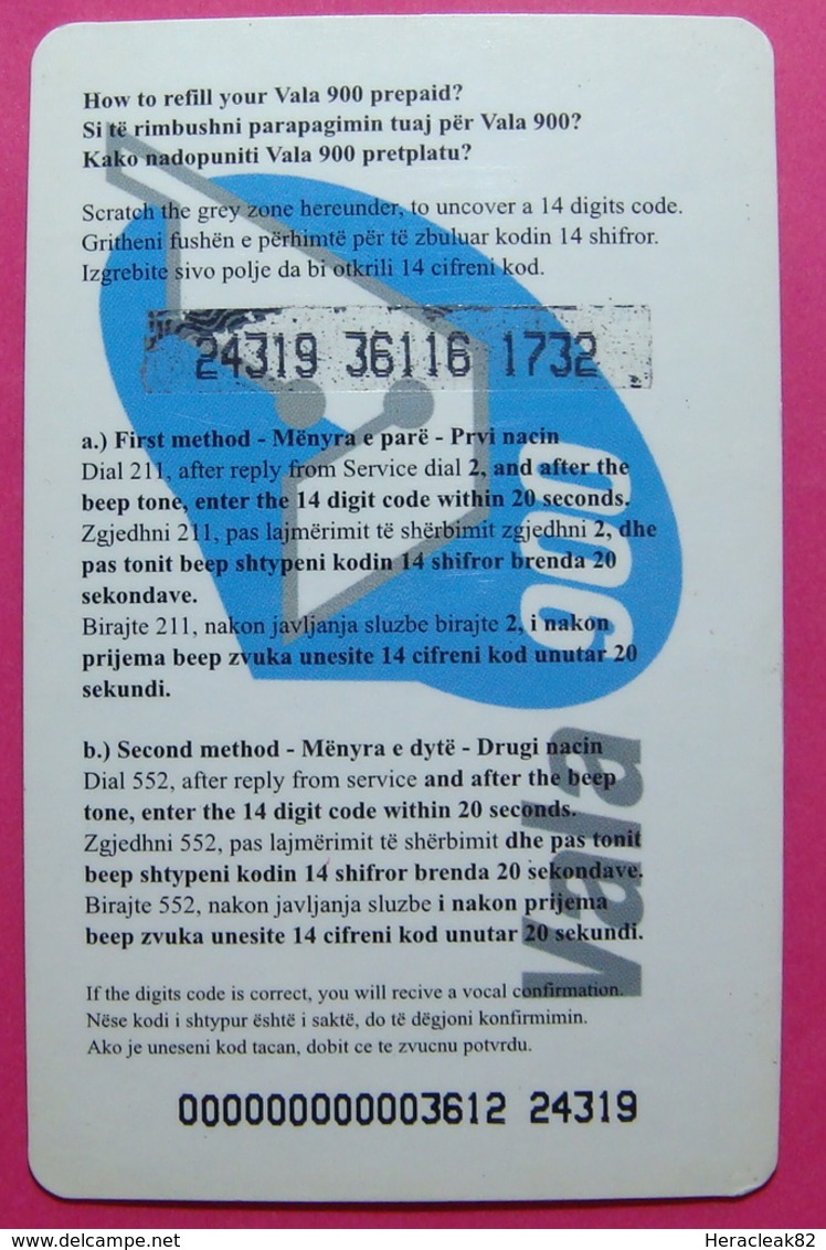 Kosovo Prepaid Phonecard, 20 Euro. Operator VALA, *Eyes*, Serial # 24...... - Kosovo