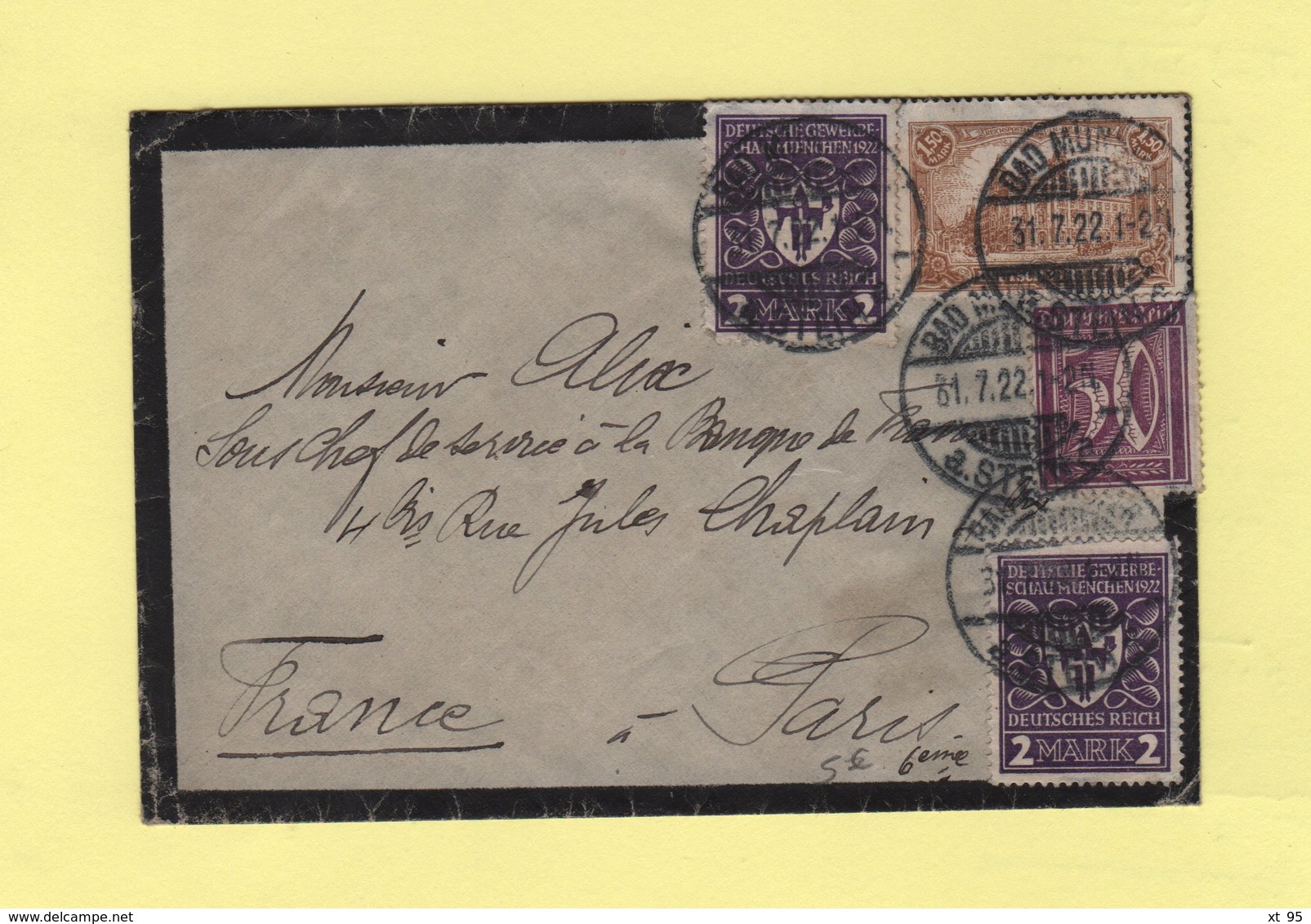 Allemagne - Bad Munster - 31-7-1922 - Destination France - Lettres & Documents