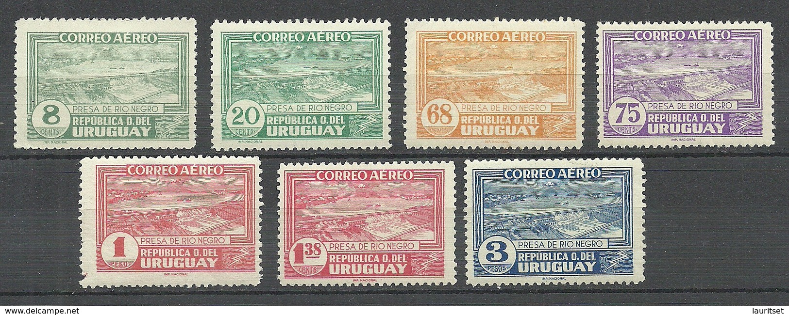 URUGUAY 1937/1940 Michel 569 - 570 & 573 & 575 - 578 * Rio-Negro-Stauwerk Flugpost-Marken - Uruguay