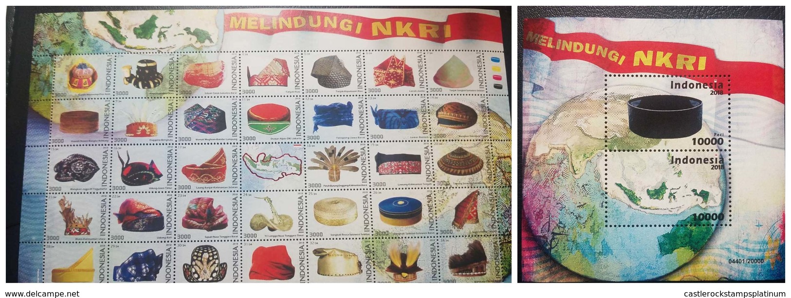 O) 2018 INDONESIA, TRADITIONAL HATS - CUSTOMS, GLOBE, MAP, MELINDUNGI, SHEET AND SOUVENIR MNH - Indonesien