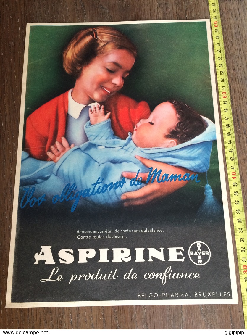 1932 MAGNIFIQUE PUBLICITE FILLE ENFANT ET POUPEE ASPIRINE BAYER BELGO PHARMA BRUXELLES - Collections