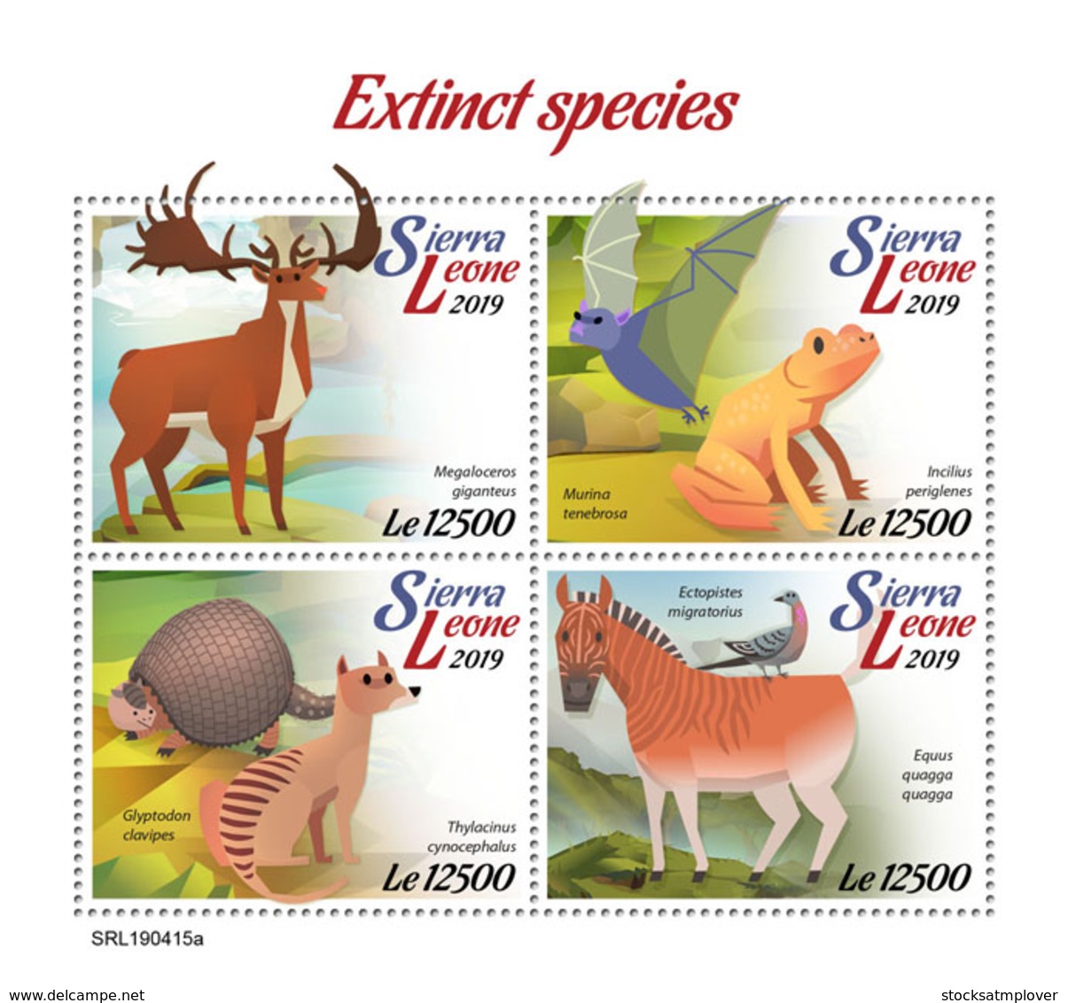 Sierra Leone 2019    Fauna Extinct Species  Deer, Frog , Zebra   S201904 - Sierra Leona (1961-...)