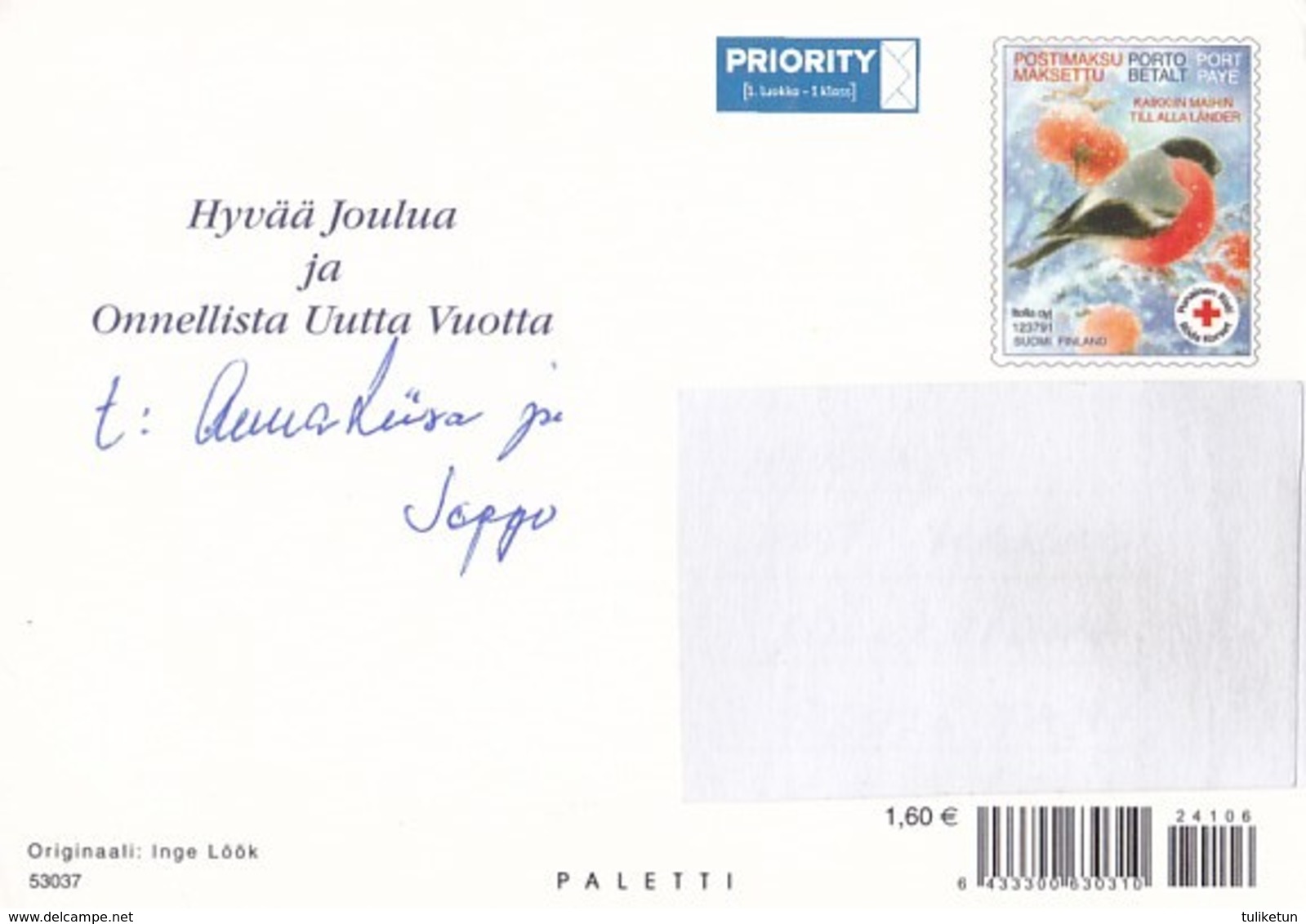 Postal Stationery - Birds - Bullfinches - Elf Bringing Brushwood - Red Cross - Suomi Finland - Postage Paid - Interi Postali