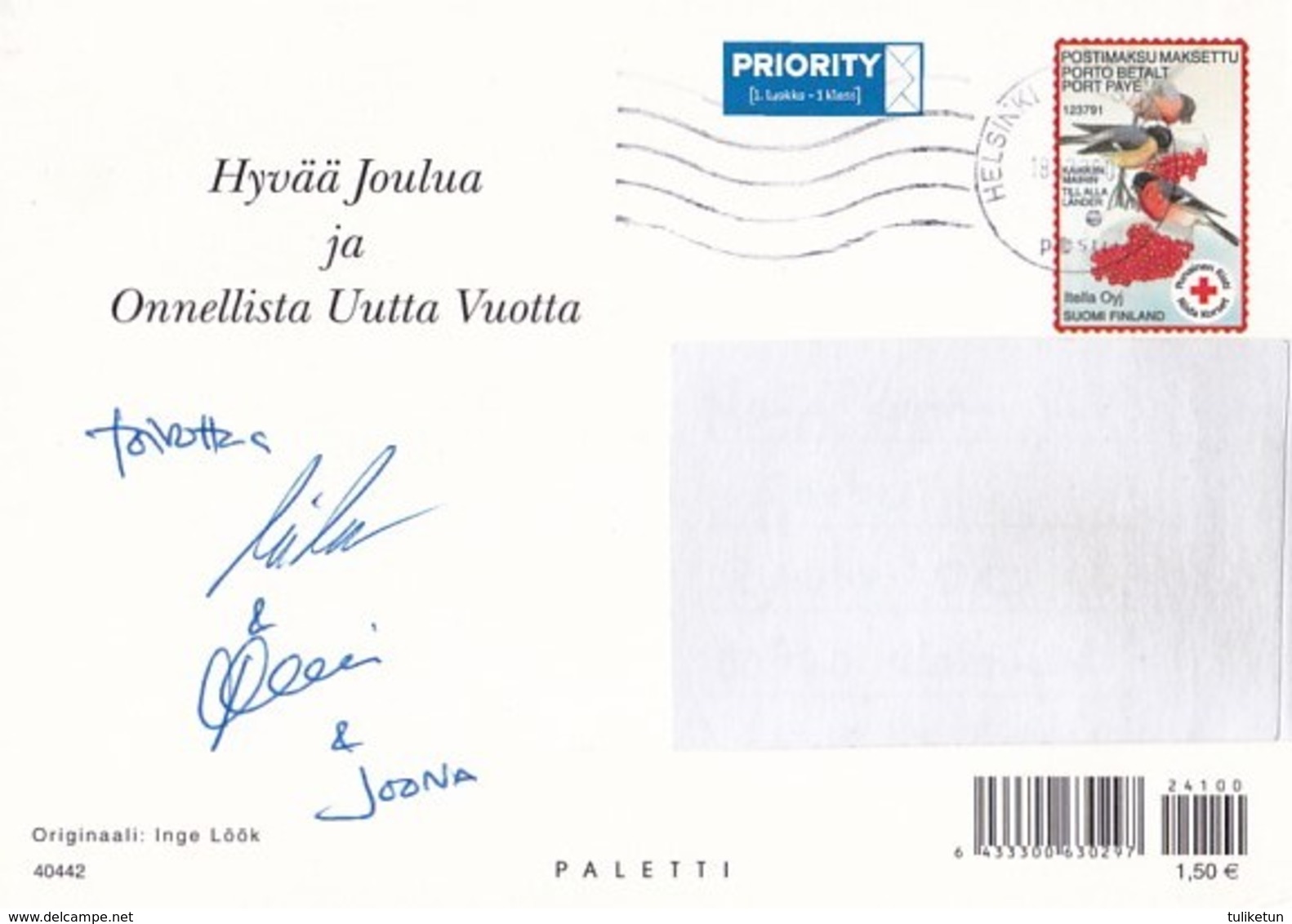 Postal Stationery - Birds - Bullfinches - Elf Looking At The Window - Red Cross - Suomi Finland - Postage Paid - Interi Postali