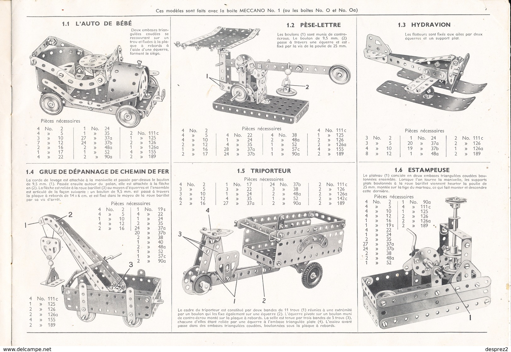 MECANO Plans Techniques Manuel D ' Instruction N ° 2 Complet * 15 Feuillets * Format 29 Cm X 20.5 Cm - Other Plans