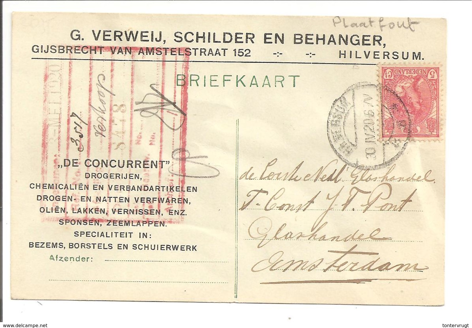 Bontkraag Enkelfrankering 5 Cent  N.V.P.H. 60P Plaatfout.Hilversum - Brieven En Documenten