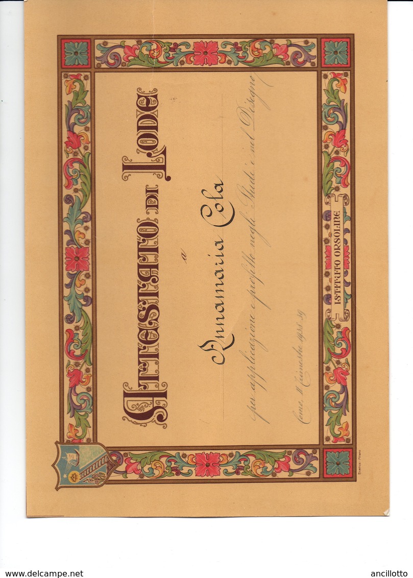 TRE  ATTESTATI DI LODE PER LO STUDIO, ORDINE, LAVORO, MUSICA E DISEGNO 1931/32-1933/34-1938/39 - Diplomi E Pagelle