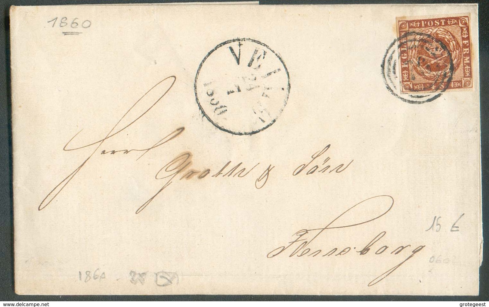 4sk. Brun TB Margé, Obl. Concentrique 76 Sur Enveloppe De VEILE Le 24/7 1860 Vers Fonseborg - 14362 - Storia Postale