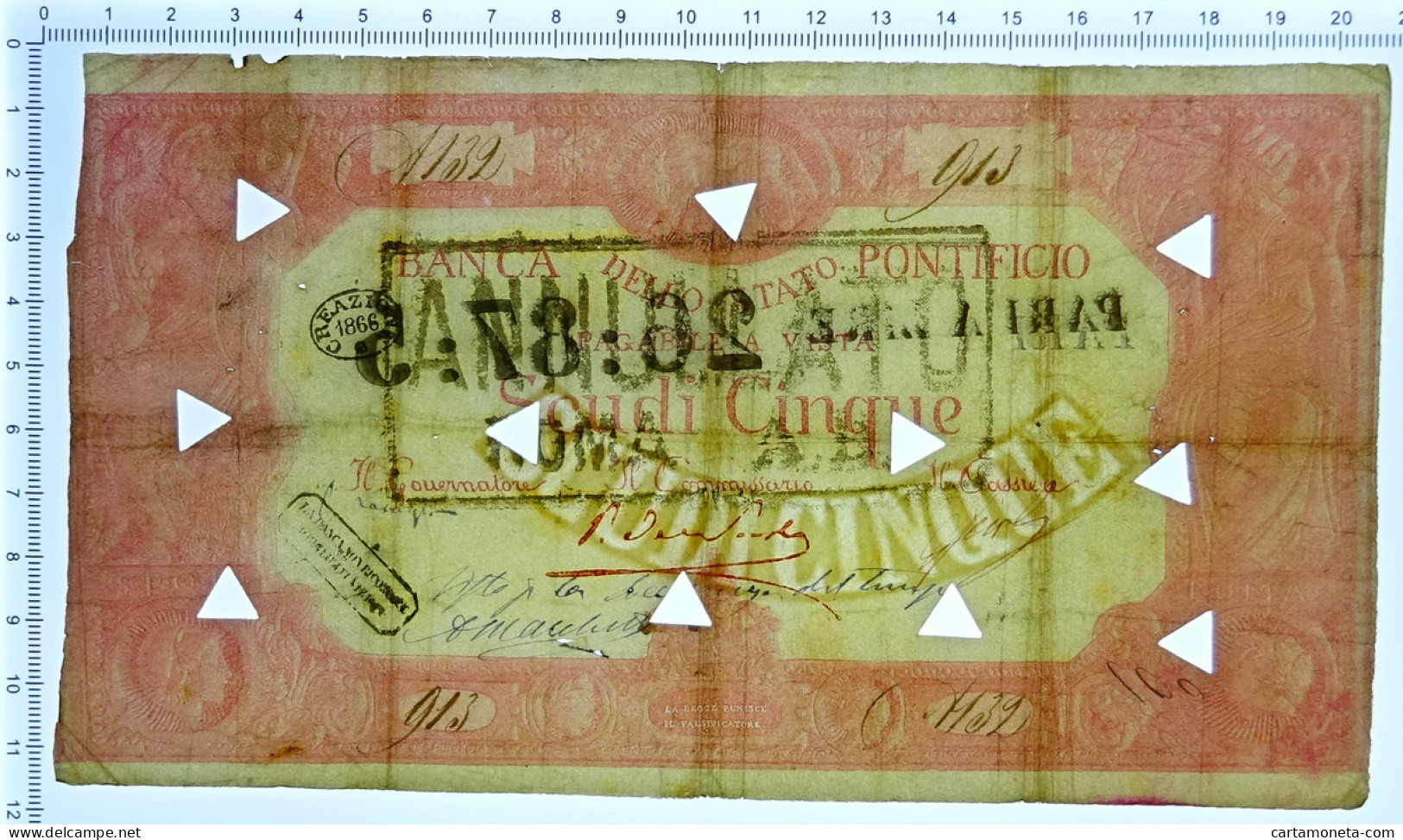 5 SCUDI BANCA DELLO STATO PONTIFICIO UNICO 1866 MB - Altri & Non Classificati