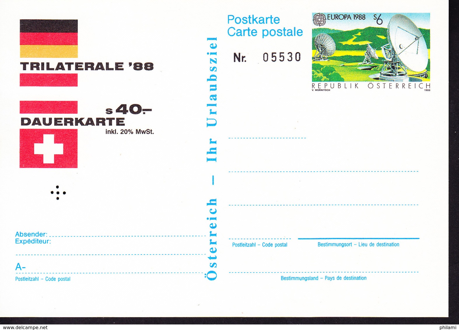 AUTRICHE, ENTIER POSTAL NEUF, TRILATERALE, TYPE TIMBRE EUROPA DE 1988. (35) - Autres & Non Classés