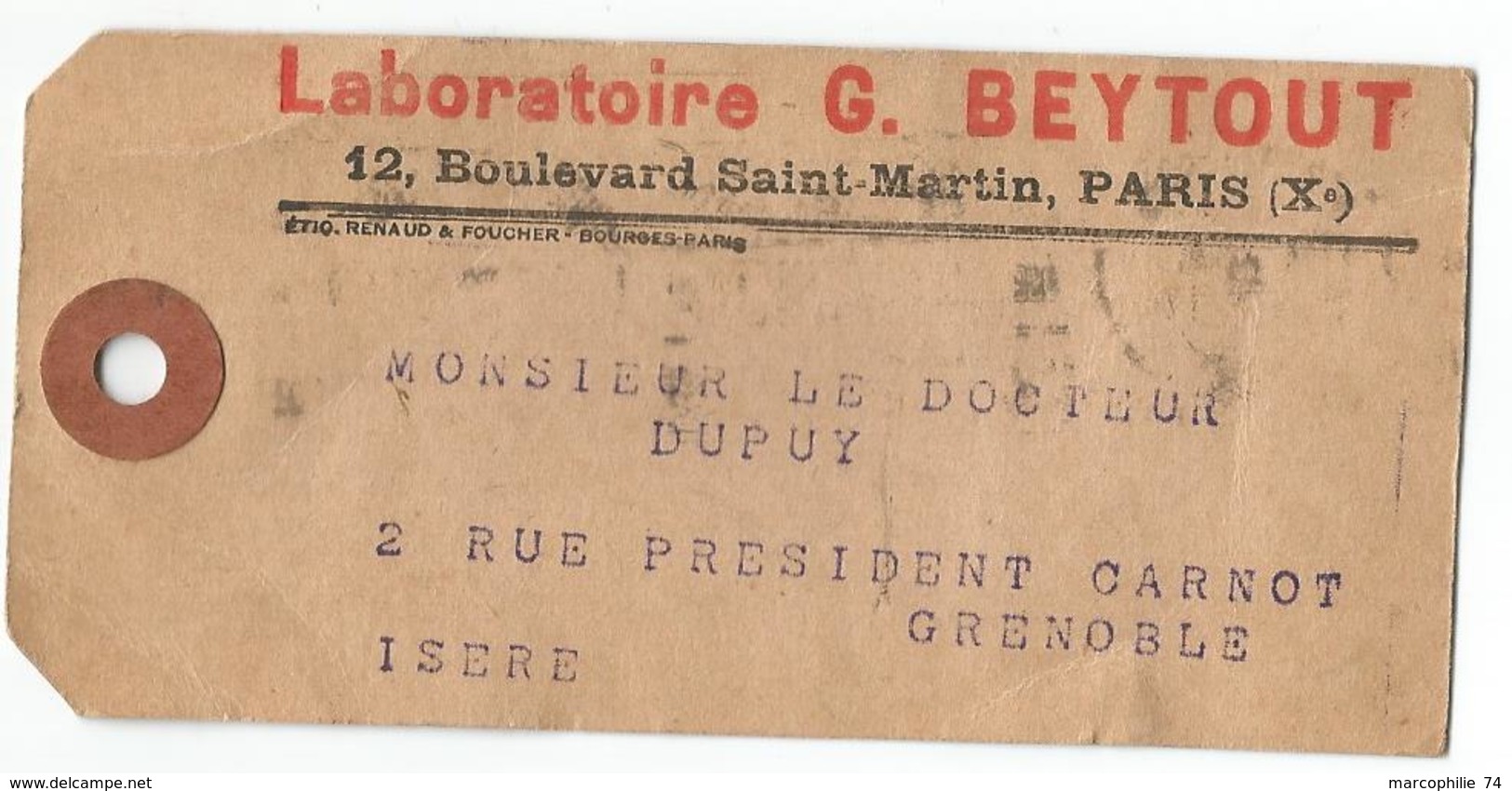 SEMEUSE 25C BISTRE SEUL AU VERSO ETIQUETTE DE COLIS MECANIQUE MONTREUIL 19.1.1929 - 1921-1960: Période Moderne