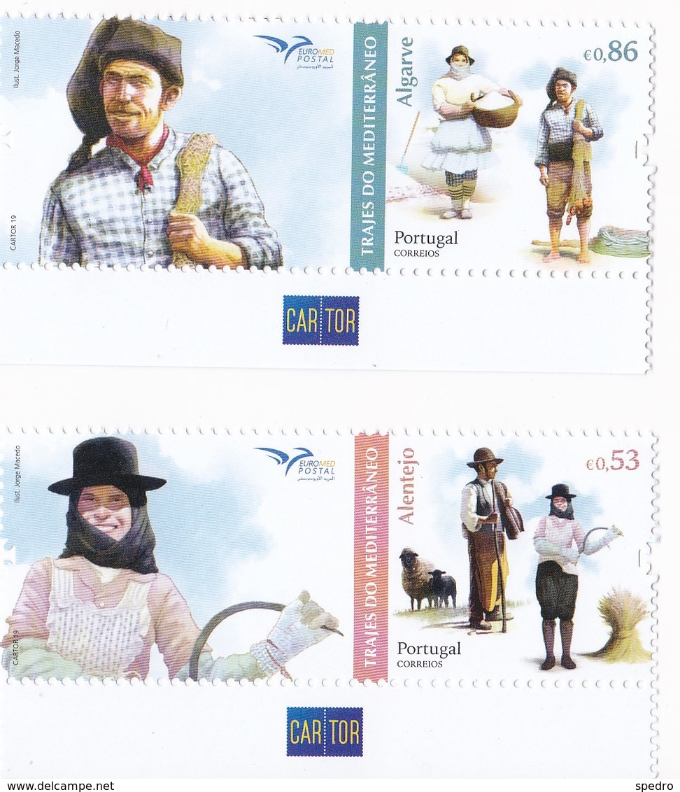 Portugal 2019 Algarve Alentejo EURO Med Trajes Mediterrâneo Pastor Ceifeira Pescador Salineira Métiers Selos Stamps - Neufs