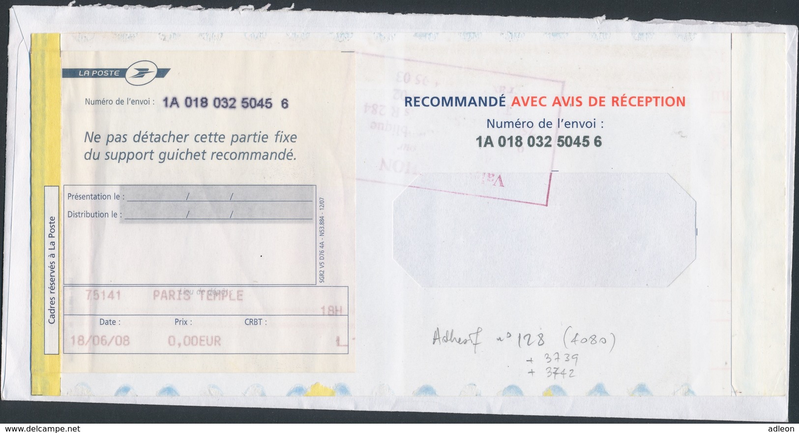 France - Coupe Du Monde De Rugby-timbre Lenticulaire YT A128 (4080) Obl. Cachet Rond 2008 Sur Lettre Recommandée (RARE) - Briefe U. Dokumente