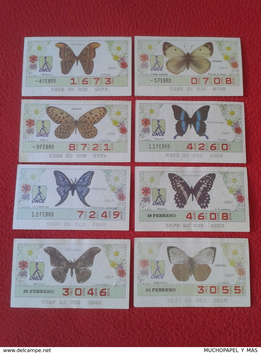 LOTE 32 CUPONES DE ONCE LOTTERY SPAIN LOTERÍA BLIND 1986 87 MARIPOSA MARIPOSAS BUTTERFLY BUTTERFLIES PAPILLON PAPILLONS - Loterijbiljetten