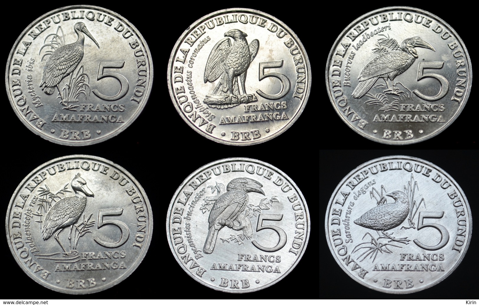 Burundi Coins Set. 5 Francs 2014. UNC Animal Bird. 6PCS - Burundi