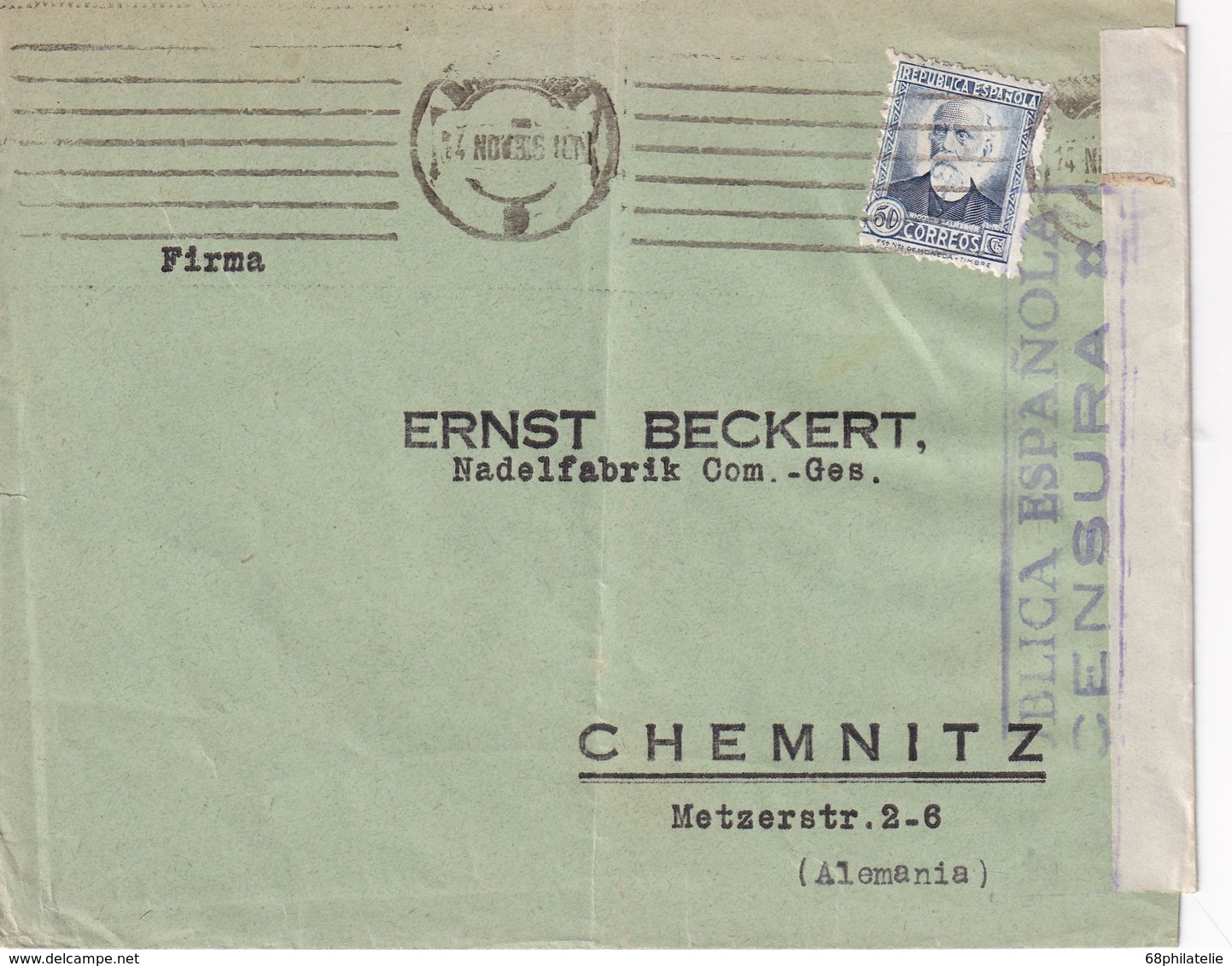 ESPAGNE 1936 LETTRE CENSUREE DE BARCELONE POUR CHEMNITZ - Republicans Censor Marks