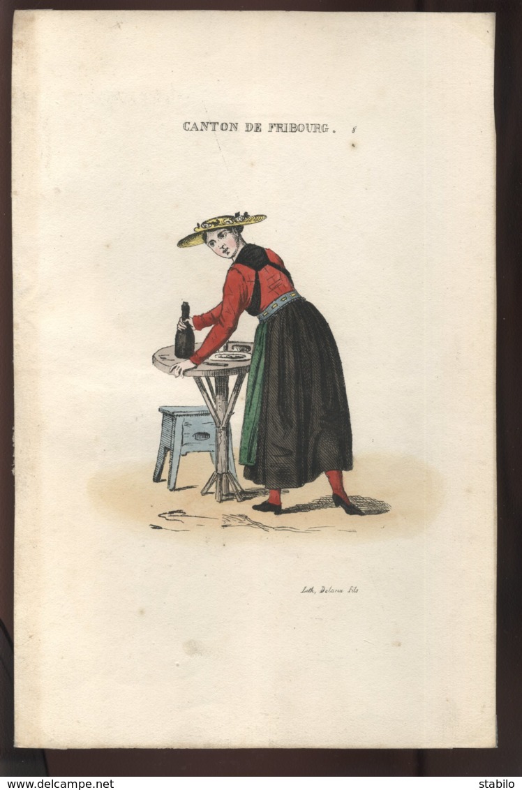 GRAVURE - SUISSE - CANTON DE FRIBOURG - FEMME EN COSTUME - Estampes & Gravures