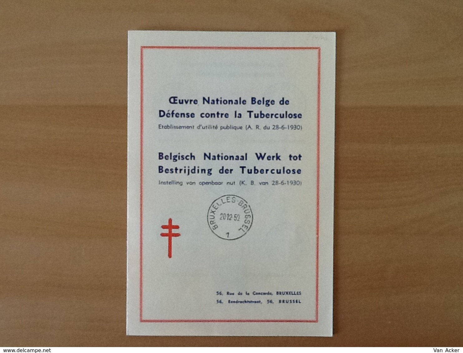 Nr.834/840 Antiteringzegels . Eerstedagafstempeling 20-12-50 Brussel. - Covers & Documents