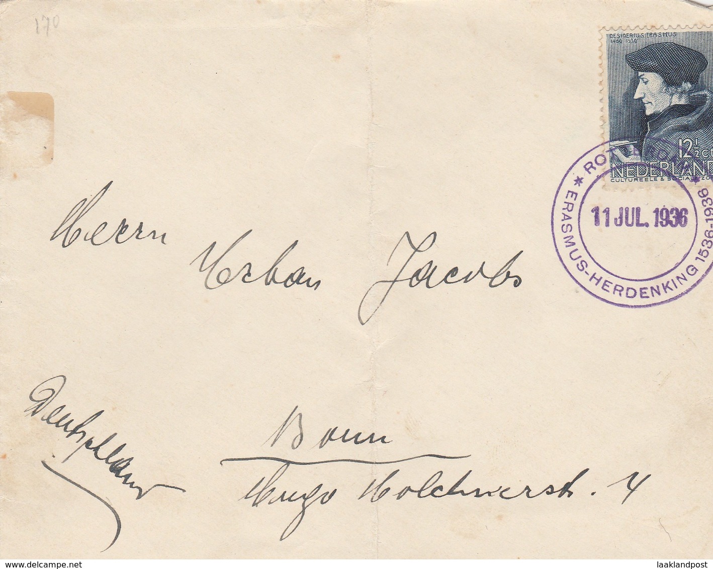 Cover Erasmus Herdenking 1936-1938, Rotterdam 11/7/1936 - Brieven En Documenten