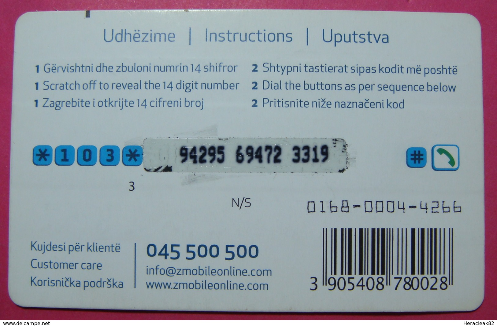 Kosovo Prepaid Phonecard, 3 Euro. Operator ZMOBILE *Butterfly*, Serial # 9....... - Kosovo
