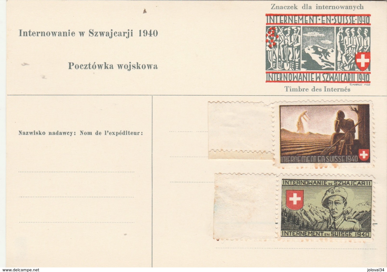 Carte Postale Militaire Timbre Des Internés - Internement En Suisse Pour Pologne Avec 2 Vignettes - Neuve - Documents