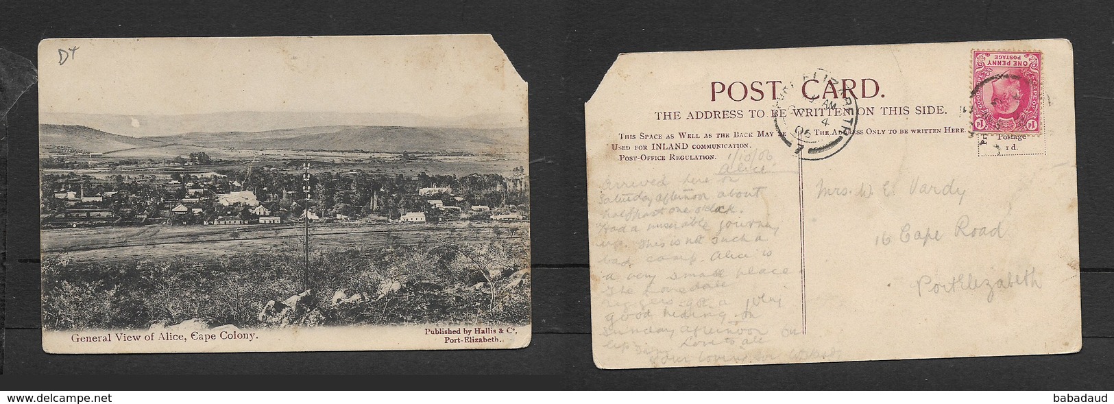 S. Africa View Of Alice, Cape Colony, Used 1d, 1906, >PORT ELIZABETH OC 4 06 ( Arrival C.d.s.) - South Africa