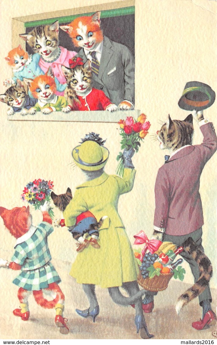 ANTHROPOMORPHIC CATS - UNSIGNED BUT IN THE STYLE OF LOUIS WAIN #93502 - Gatos