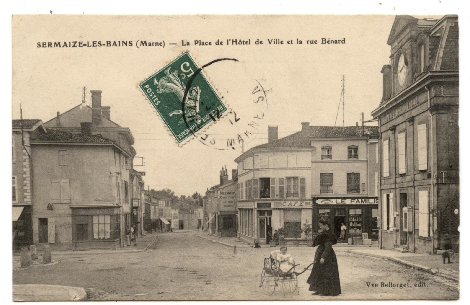 CPA Marne (51) SERMAIZE LES BAINS Place De L'hotel De Ville,et La Rue Bénard.landau Ancien.commerces.        .E.60 - Sermaize-les-Bains