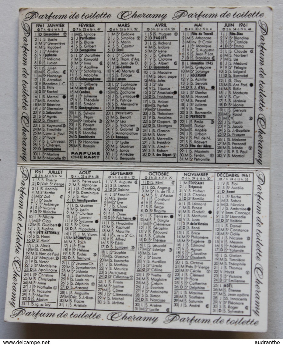 Calendrier 1961 Parfums Cheramy Paris Coiffeur Bernadette 35 Rue D'Orléans Trouville - Tamaño Pequeño : 1961-70