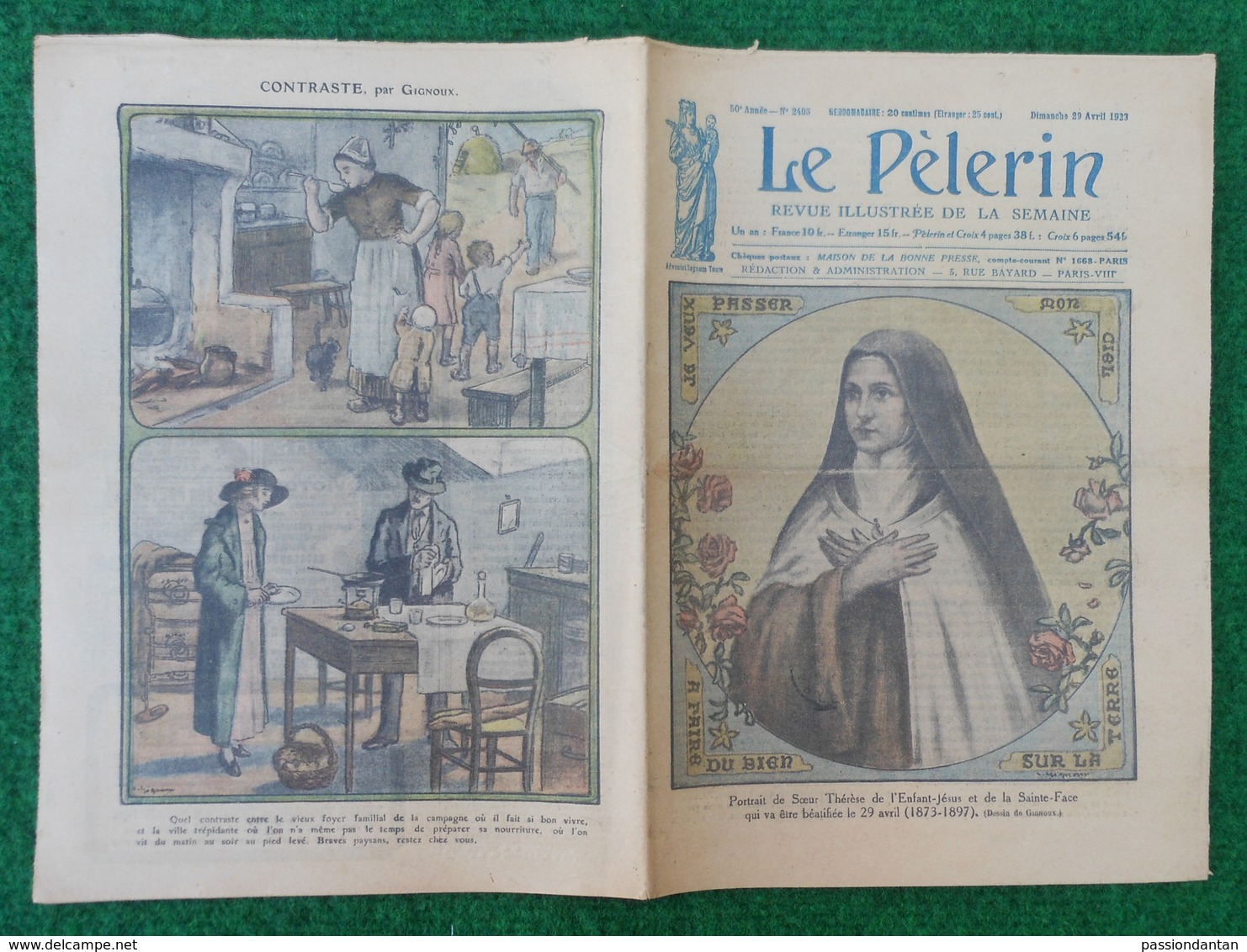 Revue Illustrée Le Pèlerin - Avril 1923 - Sœur Thérèse De L'Enfant-Jésus Guidant Un Brancardier Sous La Mitraille - Autres & Non Classés