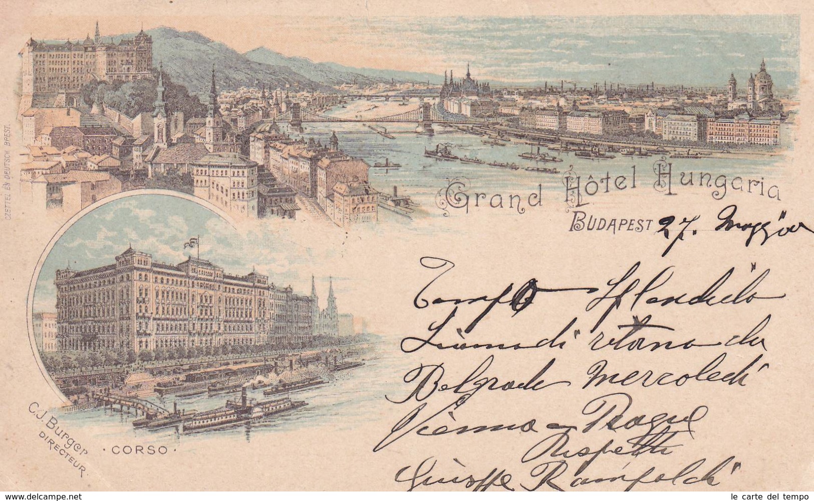 Cartolina Grand Hotel Hungaria - Budapest. 1928 - Ungheria