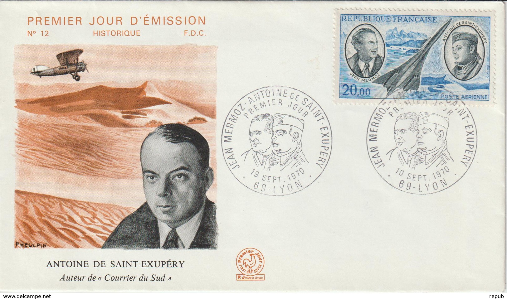 France FDC 1970 Mermoz Et Saint Exupéry PA 44 - 1970-1979